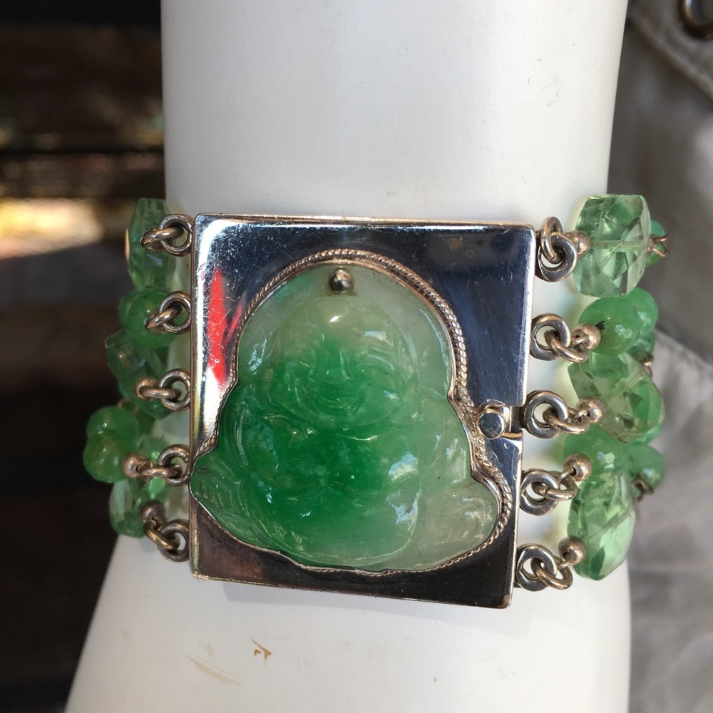Carved Hotei (Laughing Buddha) Sterling Bracelet